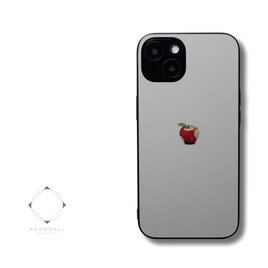 【曲げても落としても割れないガラス】iPhoneケースカバー（グレー×ブラック）赤リンゴ　耐衝撃15/14/13/12/SE3~の画像