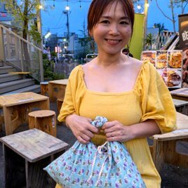 リバーシブルあずま袋 ペパーミントにむらさきのお花の画像
