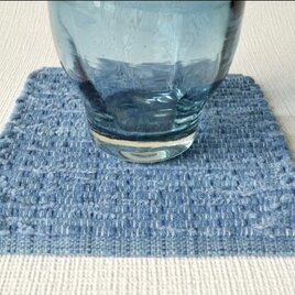 裂き織りコースター　藍染　浅葱の画像