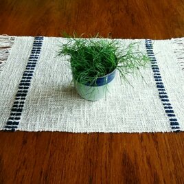 手織ティーマットＦ　(ランチョンマット)　　綿とリネン、25cm×45cm(房を含む)の画像