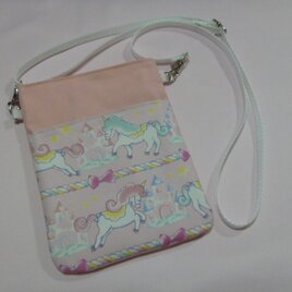 209.ゆめかわ　ユニコーン柄　スマホショルダー　パステルピンク　スマホ用ポシェット　スマホ用ポーチ　再販