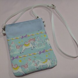 210.ゆめかわ　ユニコーン柄　スマホショルダー　パステルグリーン　スマホ用ポシェット　スマホ用ポーチ　再販