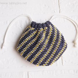 ビーズ編み巾着-spiral pouch（デニムグレー)の画像