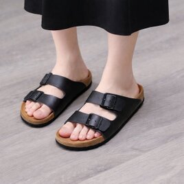 本革サンダル ブラック レディース メンズ ご主人誕生日 父の日 牛革 本革