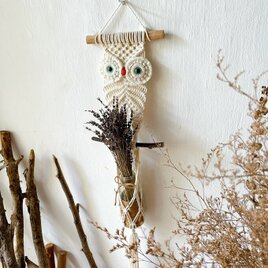 フクロウのマクラメタペストリー プレゼント 壁 飾り