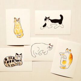 【猫（ねこ）の絵】ポストカード 5枚セット　絵葉書　猫イラスト　送料無料