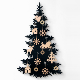 クリスマスツリー【ツリー込み・マットブラック】おしゃれ大人モダン北欧壁掛け飾りオーナメントの画像