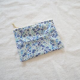 リバティのポケットティッシュ付きフラットポーチミニ＊フィービー＊ブルー