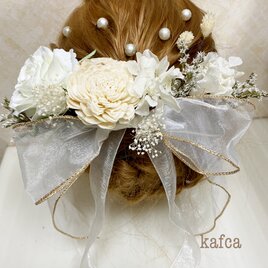 ★チュールリボン 髪飾り ヘッドドレス 結婚式 成人式 卒業式の画像