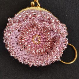 ビーズ編みがま口　立体お花　ピンクの画像