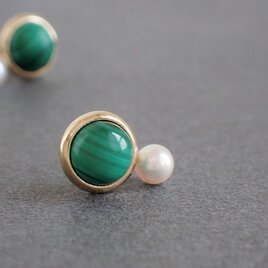 K10 マルコロピアス マラカイト×あこや真珠の画像
