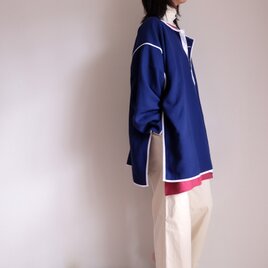 ビックヘンリーネック ZIPスリット カットソー /ウールメッシュ【ウルトラマリンブルーに白パイピング・ピンクZIP】