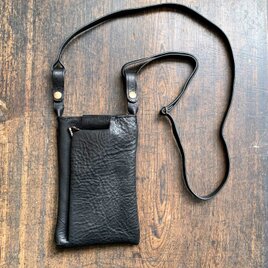 『即納品』がまぐち財布付きスマホショルダー　牛革　栃木レザー『黒』