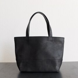 【受注製作】レザートートバッグ black ＜S横長＞ 切替えありの画像