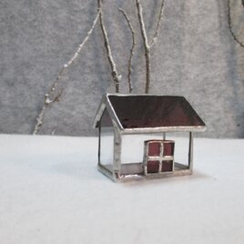 32　ガラスの小さなおうち　ｽﾃﾝﾄﾞｸﾞﾗｽ　レッドパープル屋根の家　ミニハウスの画像