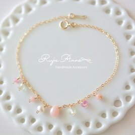 SALE*14kgf＊ピンクオパール(ペアシェイプカット)×プレナイト×ピンクスピネルのブレスレットの画像