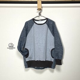 うしろギャザープル（ニット）◆フリーサイズ◆ライトグレー×ダークグレー杢