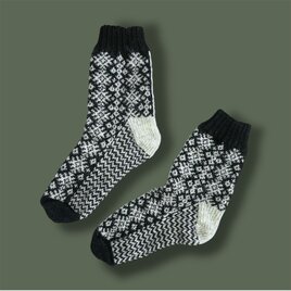 北欧から発送 / 靴下 / Snöflingor(黒×ライトグレー)