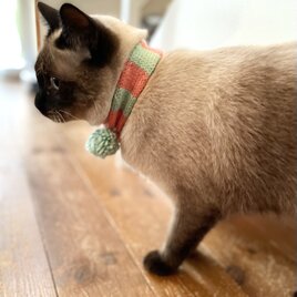 猫マフラー　ピンク×グリーンの画像