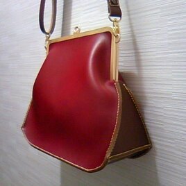 がま口　ショルダーバッグ　牛革