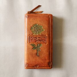 花 ラウンドファスナー長財布 本牛革 大容量