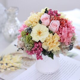 champs des fleurs(シャン デ フルール) プリザーブドフラワー イエロー/ピンク 結婚祝い・退職祝いの画像
