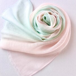 さらウール＊WOOLSILK＊薄桜色×青竹色＊ウールシルクストール