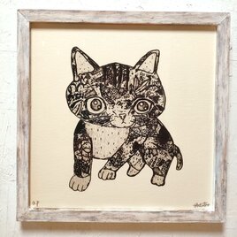 額付き銅版画作品　title「幾年ぶりの再会」