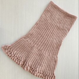 【展示品】手編み　マーメイドスカート　リブ　裾透かし編みの画像
