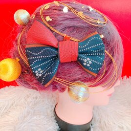 畳縁リボン☆お祭り髪飾り☆成人式髪飾り☆結婚式髪飾り路袴ヘア☆卒業式髪飾り☆リボン☆ヘッドドレス☆御神輿☆だんじり☆よさこいの画像
