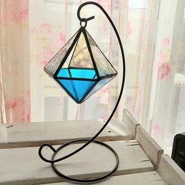 ステンドグラス＊卓上テラリウム/キャンドルホルダー（フラクチャーガラス×水色）の画像