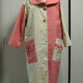 手染め紬作家さんの織着物地から大きな襟の裏生地付きコートの画像