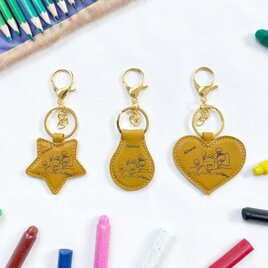 "子供の絵" から作る世界で一つのキーホルダー　マスタードイエロー　ゴールド金具の画像