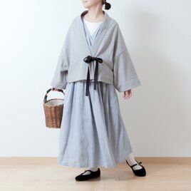 コットン裏毛ハーフショールリボンテープ付きカーディガン/トップグレー