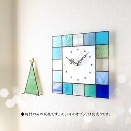 25㎝角・ステンドグラスの掛時計・モザイクk25（青色系/イメージは海）の画像