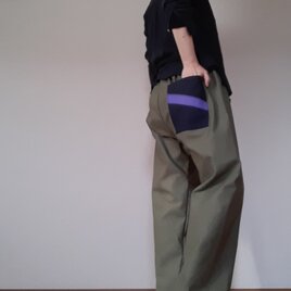 春新作パンツカーキ色ズボンゆったりゴムコットンポケットの個性的の画像