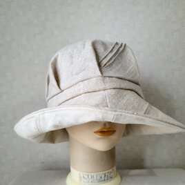 魅せる帽子☆4wayが嬉しい♪リネン&コットンのリバーシブルのキャプリーヌ～ベージュ&オフホワイトの画像