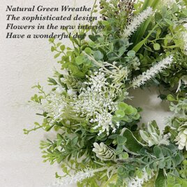 アーティフィシャルフラワー（造花）　グリーンンチュラルリース　長くお飾りできて　お手入れ不要　届いてすぐにお飾り！　の画像