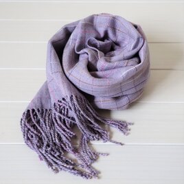 シルクストール　手織り　シルク　ラミー　絹　麻　ラベンダー　チェック　絣の画像