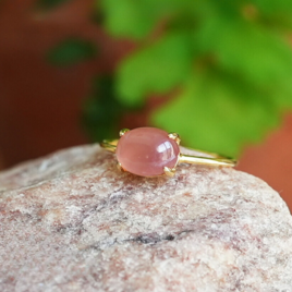 K18GP インカローズ （ロードクロサイト）オーバル 爪留めリング 天然石 ~pinkの画像
