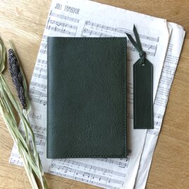 イタリア革のブックカバー（新書サイズ）／深緑の画像