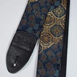 エスニック流線　帆布ギターストラップ　京都金襴