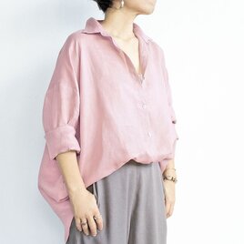 リネンオーバーシルエットシャツ（ピンク）の画像
