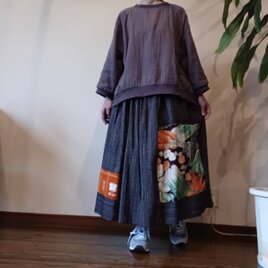 着物リメイク☆カラフル野菜パッチ☆嬉し楽し大人スカート７９cm丈の画像
