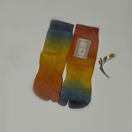 満月 草木染めヘンプ足袋靴下〜虹Rainbow〜 22-24cm タビソックスタビックス大麻 冷え取り 草木染めの画像