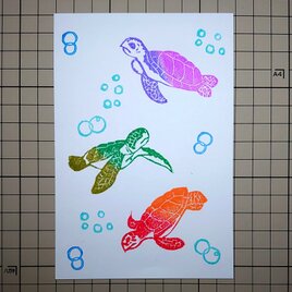 消しゴムはんこ「ウミガメ」６個