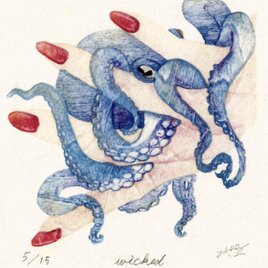 木版画　スクエア10×10cm　「wicked」