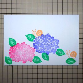 消しゴムはんこ「あじさい・アジサイ・紫陽花②・カタツムリ」４個の画像
