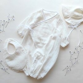 【新生児服】やわらか国産ダブルガーゼカシュクールツーウェイオール  3点 セットの画像
