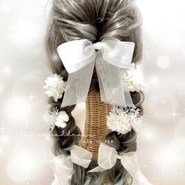 髪飾り　成人式　振袖　卒業式　袴　結婚式　ウェディングヘア　前撮り　ヘッドドレス　オーガンジーリボン　リボンアレンジ♡の画像